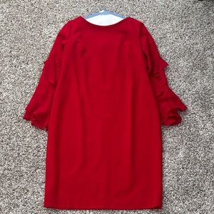 Calvin Klein Red Long-Sleeve Ruffle Shift Dress